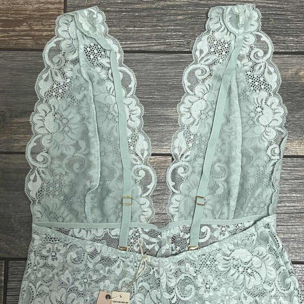 NWT Free People X HAH Comin in Haht Lace Bodysuit Small Something Blue Bride - Picture 9 of 16